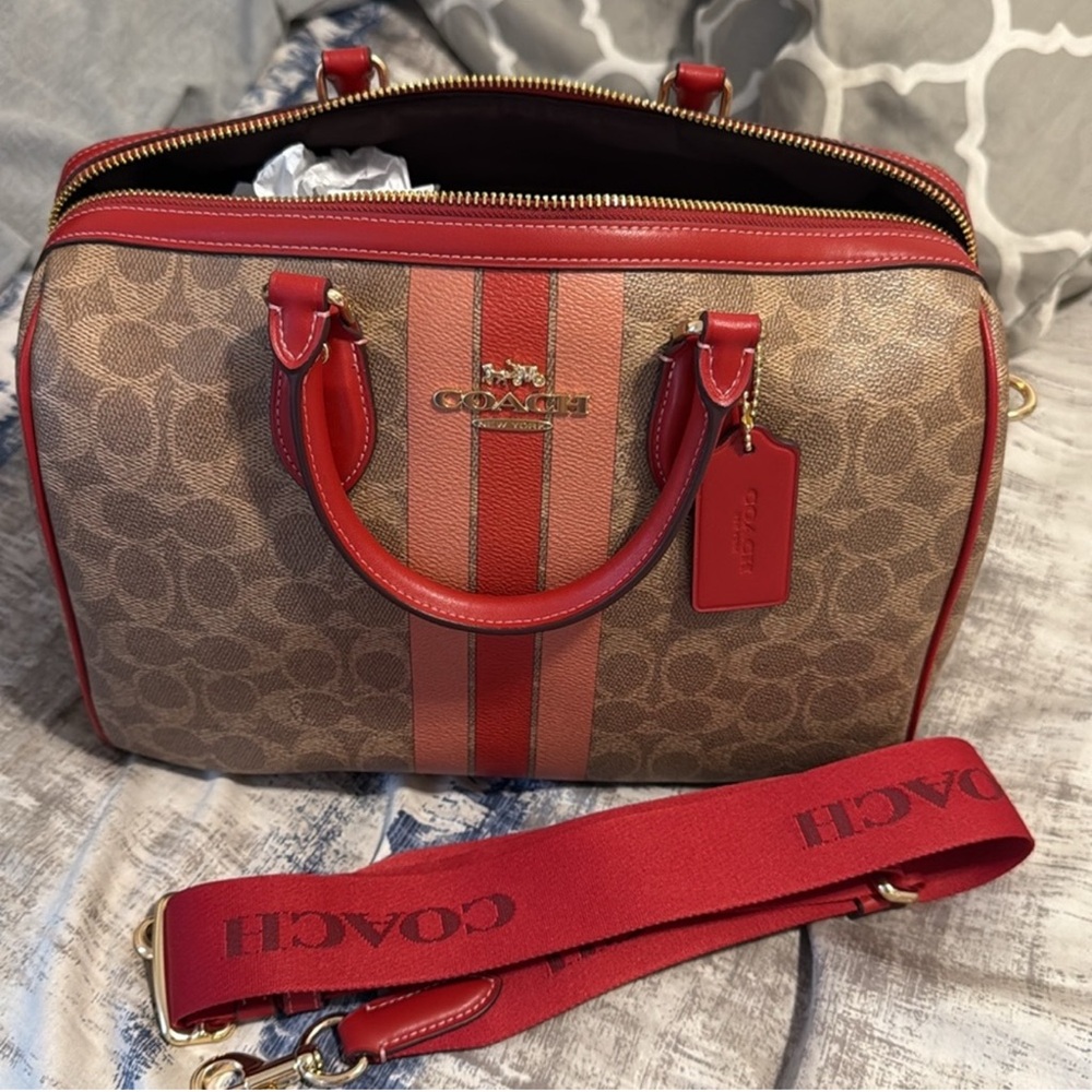 Rowan Large Satchel Bag In Signature Canvas With Stripe